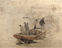 Door De Riemkap gerestaureerde aquarel op papier.